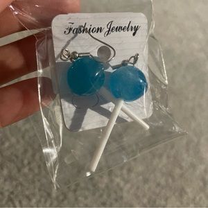 NIP fun blue lollipop dangle earrings